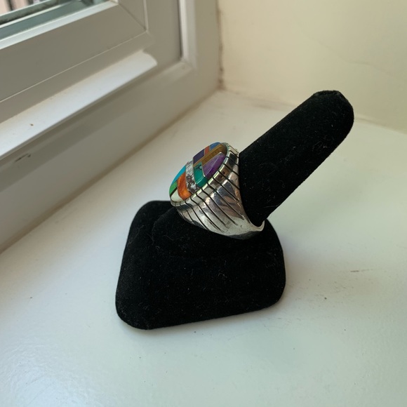 Chunky Sterling Inlay Ring - Picture 4 of 8